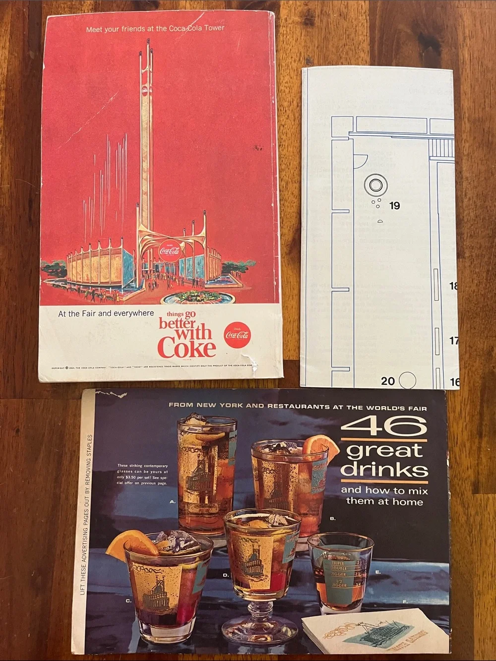 1964/1965 New York Worlds Fair Guide Book Mustang Ad +Drink Guide/Japan Pavilion